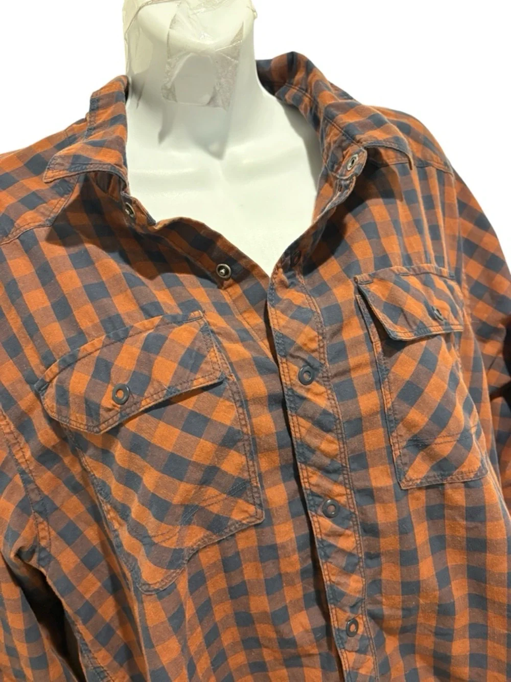 THE NORTH FACE Men’s Checkered Burnt Orange Blue Button Up Top Size Medium
